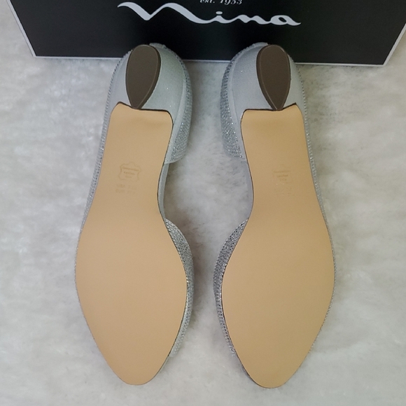 Nina New York Rossie Silver Peep Toe Heels Size 7.5 M - Picture 6 of 12